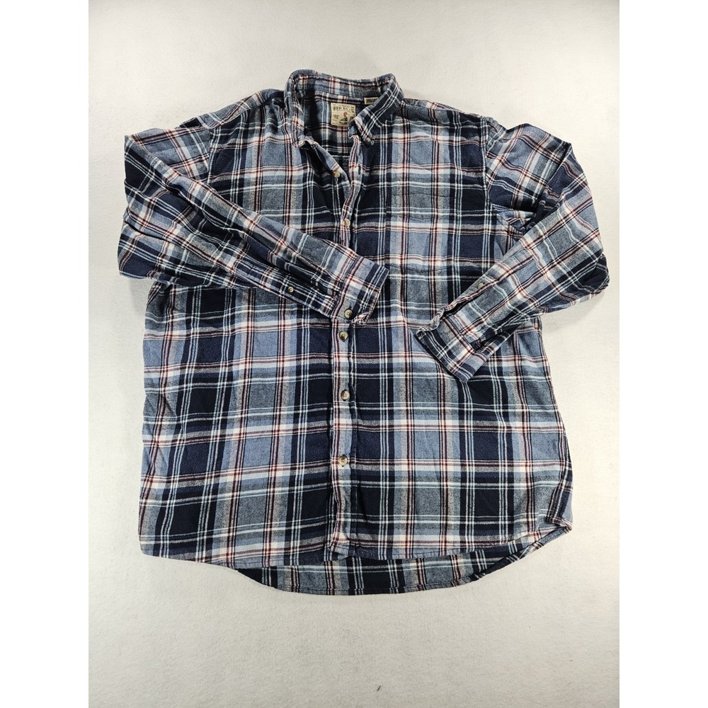 RedHead Men 2XL Plaid Flannel Shirt Blue White Red Heavyweight Outdoor Button Up